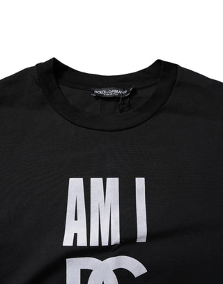 Dolce & Gabbana Black Printed Cotton Crew Neck Tee T-shirt