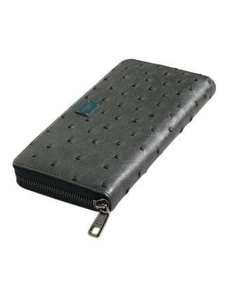 Dolce & Gabbana Green Ostrich Logo Plaque Zip Around Continental Wallet