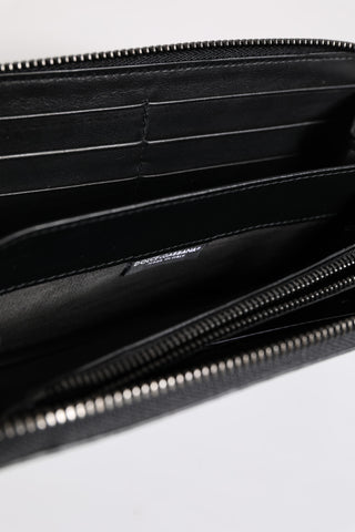 Dolce & Gabbana Black Blue Exotic Leather Embossed Continental Wallet