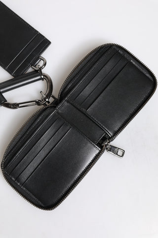 Dolce & Gabbana Black Leather Lanyard Zip Around Card Holder Wallet
