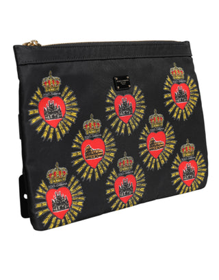 Dolce & Gabbana Black Red Nylon Sacred Heart Clutch Pouch Bag