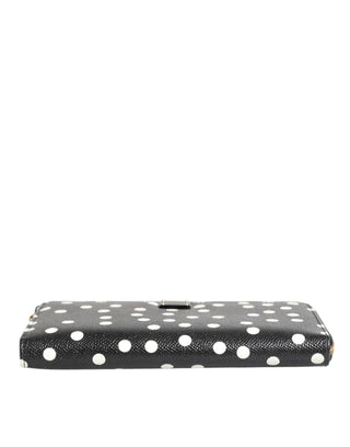 Dolce & Gabbana Black White Dotted Leather Zip Around Continental Wallet
