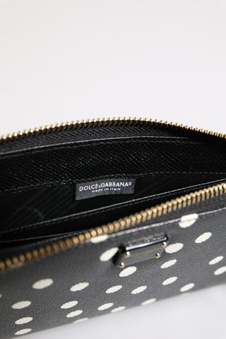 Dolce & Gabbana Black White Dotted Leather Zip Around Continental Wallet