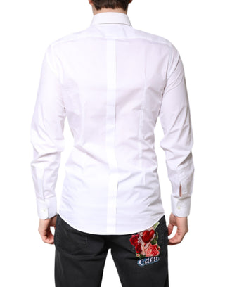 Dolce & Gabbana White Cotton GOLD Dress Formal Collared Shirt