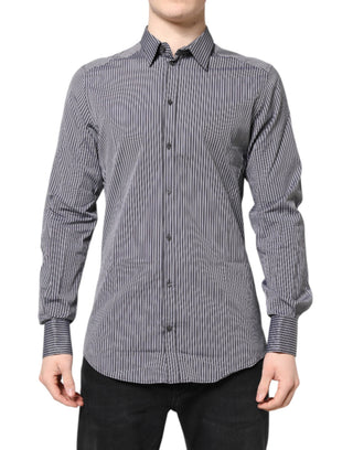 Dolce & Gabbana Black White Striped GOLD Formal Dress Shirt