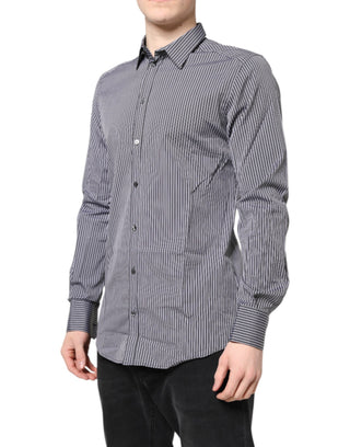 Dolce & Gabbana Black White Striped GOLD Formal Dress Shirt