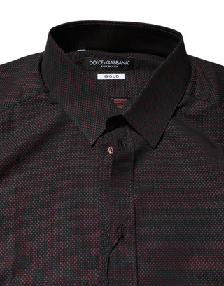 Dolce & Gabbana Maroon Jacquard Cotton GOLD Men Dress Shirt
