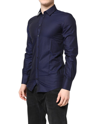 Dolce & Gabbana Blue GOLD Cotton Long Sleeves Men Dress Shirt