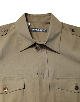 Dolce & Gabbana Brown Cotton Stretch Casual Long Sleeves Shirt