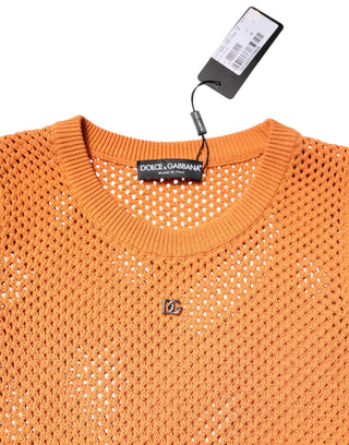 Dolce & Gabbana Orange Cashmere Round Neck Sleeveless T-shirt