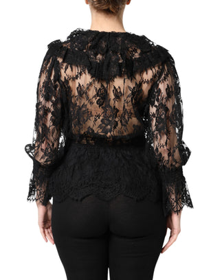 Dolce & Gabbana Black Cotton Floral Lace Women Blouse Top
