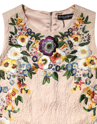 Dolce & Gabbana Beige Floral Embroidery Sleeveless Tank Top