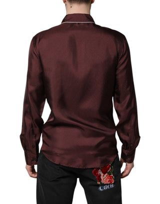 Dolce & Gabbana Burgundy Silk Dotted Long Sleeves Shirt