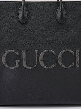 Gucci Black Leather Logo Medium Tote Bag