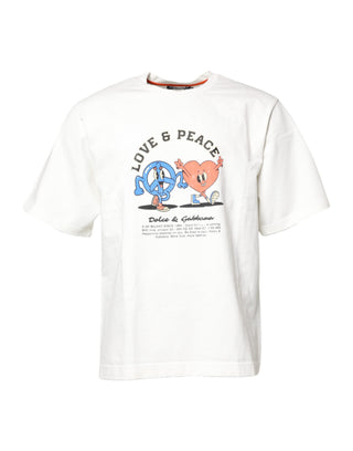 Dolce & Gabbana White LOVE & PEACE Print Crew Neck T-shirt