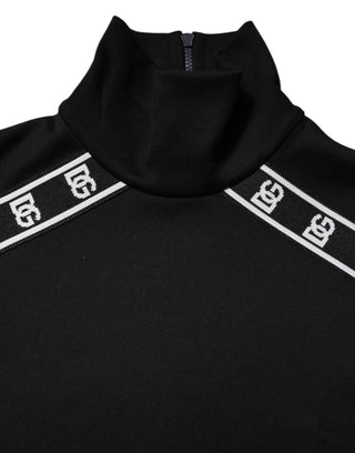Dolce & Gabbana Black Cotton DG Print Turtleneck T-shirt