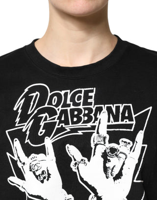 Dolce & Gabbana Black Cotton Printed Short Sleeves T-shirt