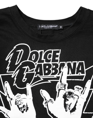 Dolce & Gabbana Black Cotton Printed Short Sleeves T-shirt
