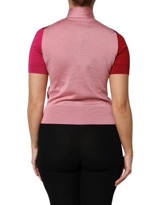 Dolce & Gabbana Pink Short Sleeves Buttoned Ascot Collar Top