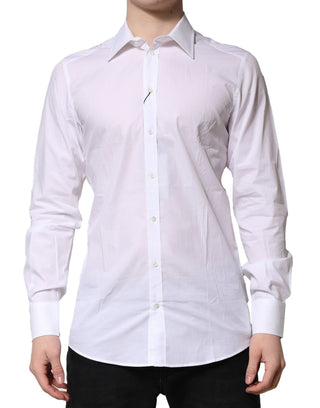 Dolce & Gabbana White Cotton Long Sleeves GOLD Formal Shirt