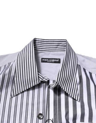 Dolce & Gabbana White Gray Striped Cotton Men Casual Shirt