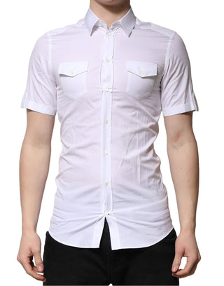 Dolce & Gabbana White Cotton Short Sleeves GOLD Casual Shirt