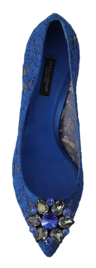 Dolce & Gabbana Blue Lace Crystal Ballet Pumps Shoes
