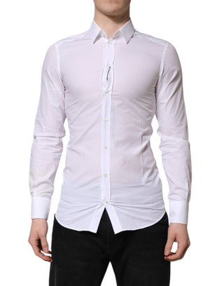 Dolce & Gabbana White GOLD Long Sleeves Dress Men Formal Shirt