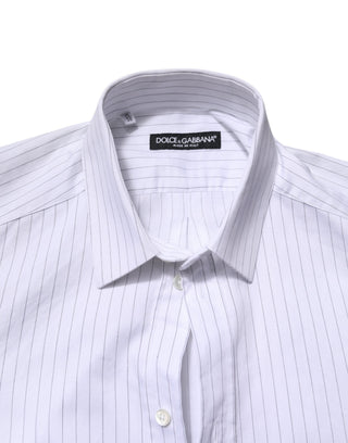 Dolce & Gabbana White Stripes Cotton Long Sleeve Formal Shirt