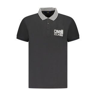 Cavalli Class Black Cotton Men Polo Shirt