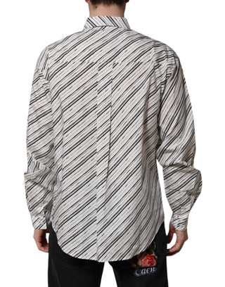Dolce & Gabbana White Striped Long Sleeves Men Formal Shirt