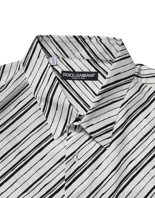 Dolce & Gabbana White Striped Long Sleeves Men Formal Shirt