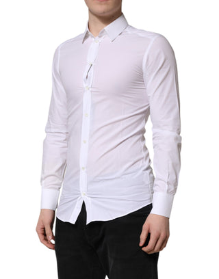 Dolce & Gabbana White Cotton GOLD Long Sleeve Men Dress Shirt