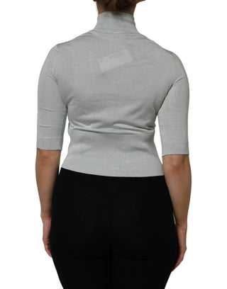 Dolce & Gabbana Light Green Silk Turtleneck 3/4 Sleeves Top