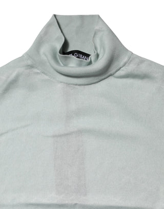 Dolce & Gabbana Light Green Silk Turtleneck 3/4 Sleeves Top
