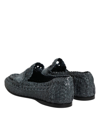 Dolce & Gabbana Blue Woven Leather Slip On Loafers Shoes