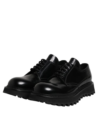 Dolce & Gabbana Black Leather Lace Up Derby Men Dress Shoes