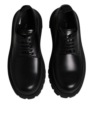 Dolce & Gabbana Black Leather Lace Up Derby Men Dress Shoes