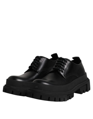 Dolce & Gabbana Black Leather Lace Up Derby Men Dress Shoes