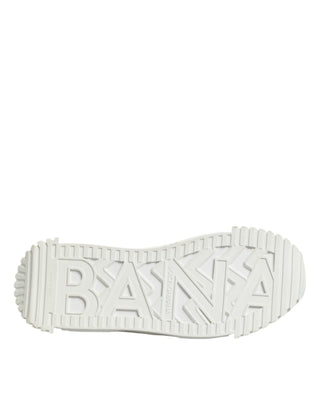 Dolce & Gabbana White Logo Print Lace Up Low Top Sneakers Shoes