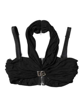 Dolce & Gabbana Black Cropped Viscose Halter Bustier Top
