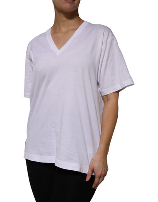 Dolce & Gabbana White Cotton Short Sleeves V-neck T-shirt