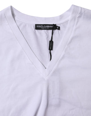 Dolce & Gabbana White Cotton Short Sleeves V-neck T-shirt