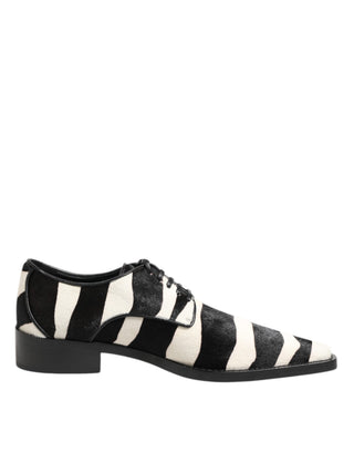 Dolce & Gabbana Black White Zebra Pony Fur Dress Shoes