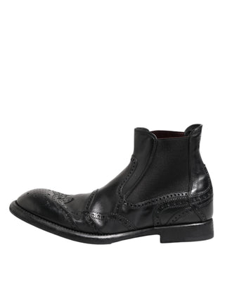 Dolce & Gabbana Black Leather Ankle Boots Slip On Shoes