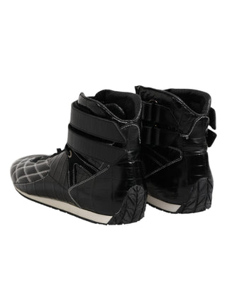 Dolce & Gabbana Black Quilted Leather Lace Up Sneakers Shoes