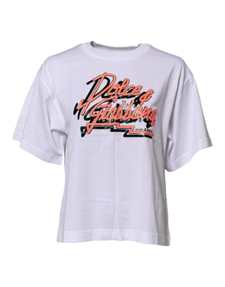 Dolce & Gabbana White Cotton Graphic Print Crew Neck T-shirt