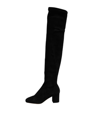Dolce & Gabbana Black Suede Leather Knee High Boots Shoes