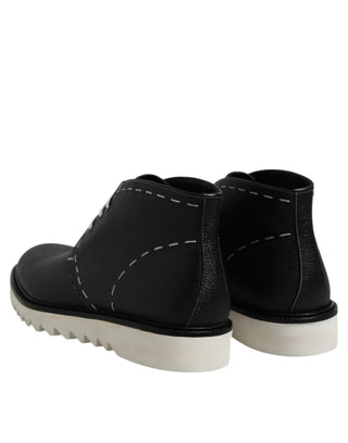 Dolce & Gabbana Black White Leather Ankle Boots Shoes