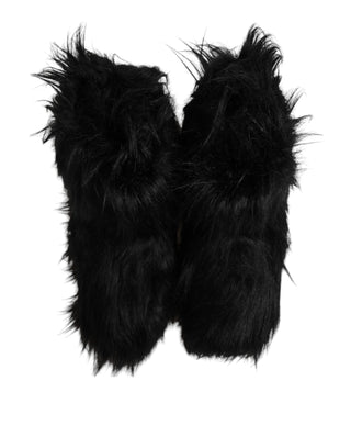 Dolce & Gabbana Black Faux Fur Mid Calf Boots Shoes